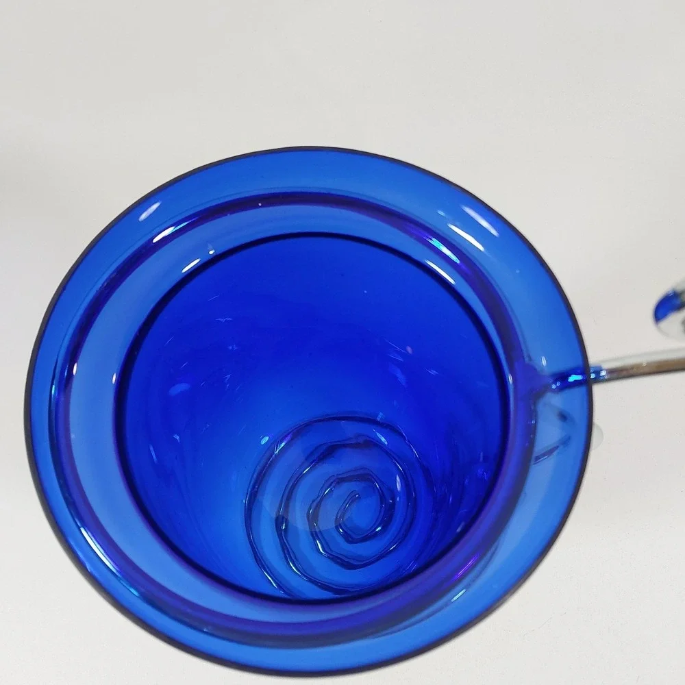 Vintage MCM‎ Cobalt Blue Glass Silver Tone Metal Coil Candle Holder 10